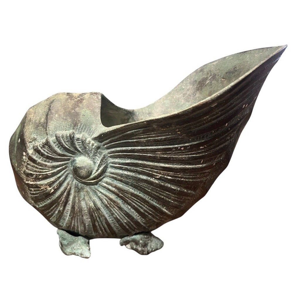 Vintage Deco Heavy Brass Nautilus Shell Vase - Planter - 7 1/4" T X 6.5" W x 4"